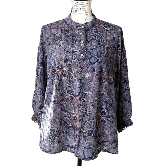 Johnny Was Jade Venus Peasant Top Silk Floral Top Boho Womens Size M - Picture 6 of 9